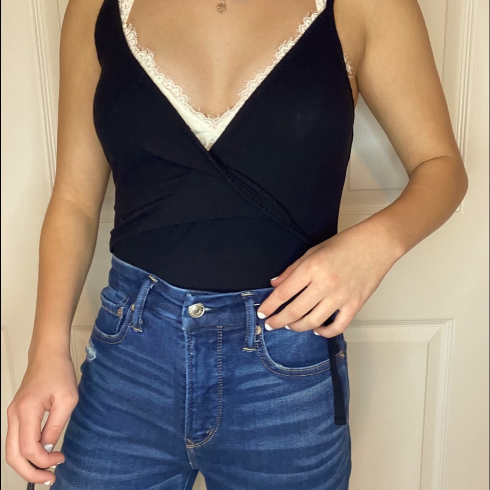 Black Bodysuit V-Neck adjustable